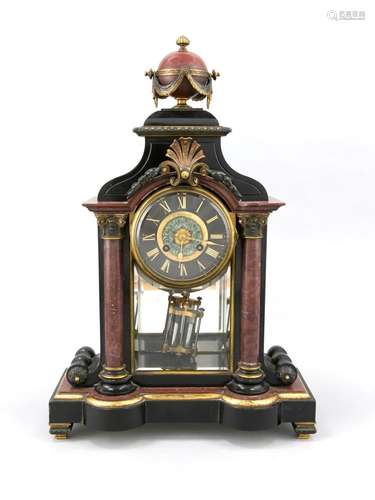 French mantel clock with black and red marble, 2nd half of the 19th century