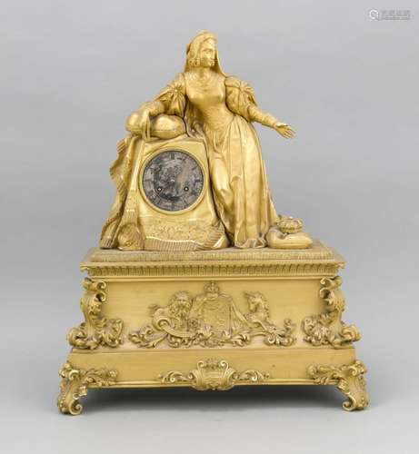 Large figures Pendule, France 1st half of the 19th century, fire-gilt, stan