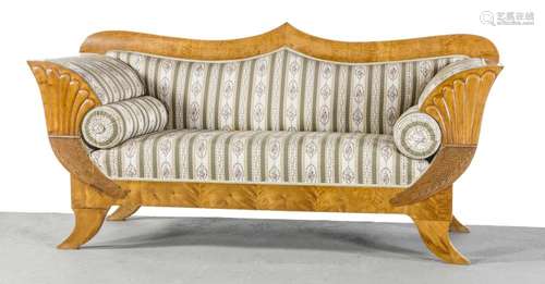 Sofa, Birke furniert und massiv, Biedermeierstil, 2. Zeit, um 1920, gerade