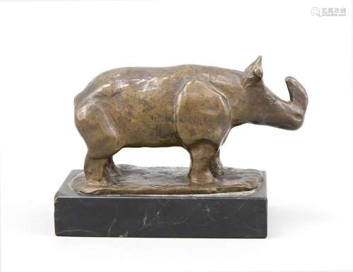 Helmut Lederer, sculptor around 1920, stylized rhinoceros, patinated bronze