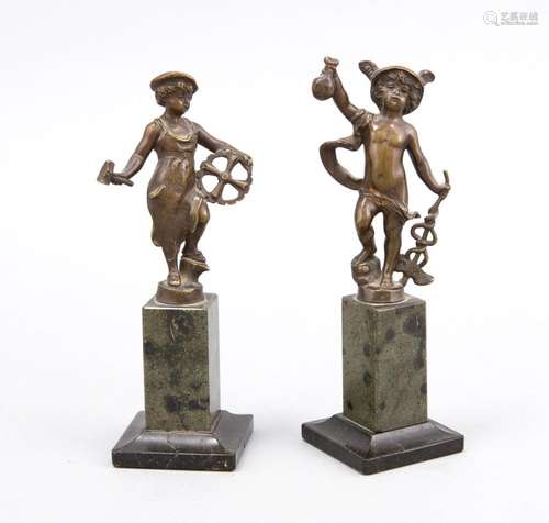 Franz Iffland (1862-1935), pair of allegorical small bronzes, Mercury boy a