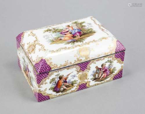 Lidded box, probably France, 19th cent., Box-shaped, polychrome painting, v