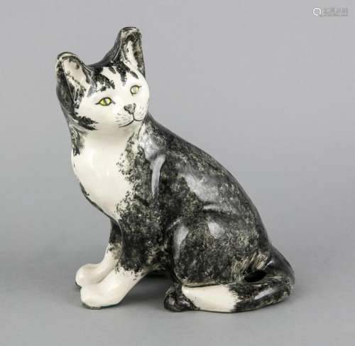 Sitting Cat, England, 20th C., ceramic, gray painted, h. 23 cm