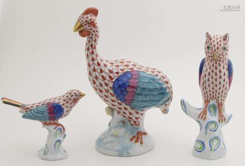 Three Birds, Herend, Late 20th C., Turkey, Model no. 52012, h. 15.5 cm, owl