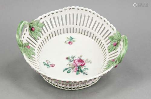 English Basket, KPM Berlin, c. 1830, 1st quality, polychrome floral paintin