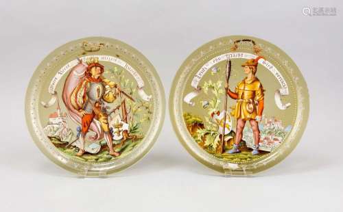 A pair of historicism wall plates, end of the 19th century, smoked glass wi