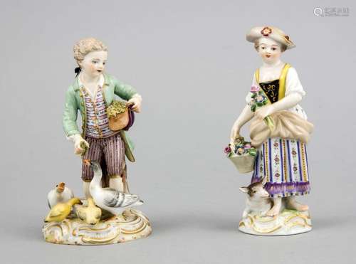 2 figures, Meissen, pommel swords around 1880, 1st choice, geese feeding bo