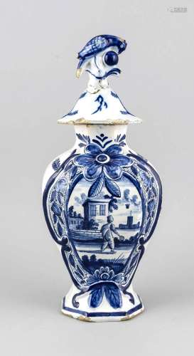 Covered Vase, Delft, Netherlands, 18th/19th cent., painting in underglaze b