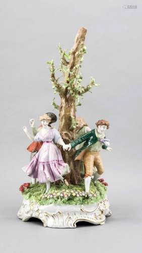 Table centerpiece, Plaue, Thuringia, 20th cent., Figures around a tree trun