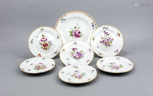 Seven Plates, Meissen, mark 1850-1924, 2nd quality, Shape New Section, poly