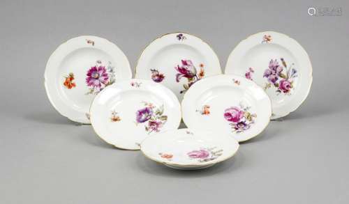 Six dessert plates, KPM, mark 1870-1945, 1st quality, painter's mark, form