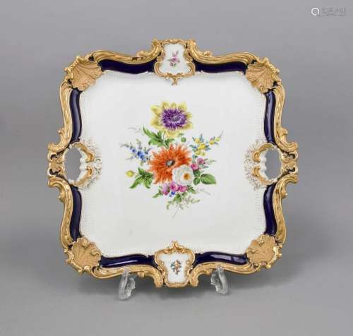Plate, Meissen, after 1950, 2nd choice, angular, rocaillierte form with lat