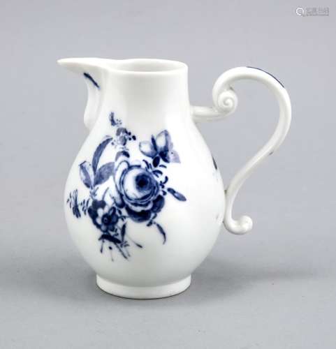 Milk jug, Meissen, mark 1740-80, volute handle, flowers and insects in unde