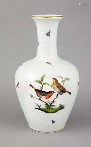 Vase, Herend, Marke nach 1967, Dekor Rothschild, Vogel- und Insektenmalerei