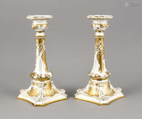 Pair of candlesticks, Royal Crown Derby, England, 20th century, octagonal b
