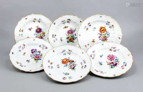 Six dining plates, Meissen, late 18th century, 1st quality, form Neubranden