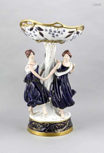Large centerpiece, Royal Dux, Czechoslovakia, three female figures around a