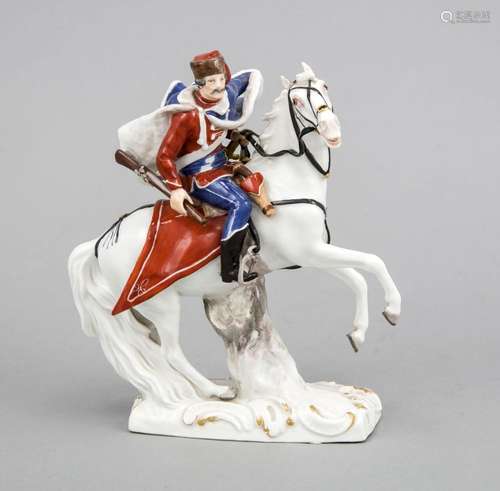 Large figure, Meissen, pommel swords around 1890, hussar on a white Lipizza