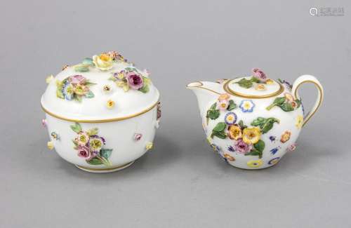 Two teapots for doll service, Meissen, stamps 1850-1924, 1st choice, outer