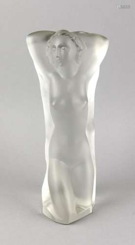 Female nude, 20th cent., clear, frosted glass, H. 32.5 cm