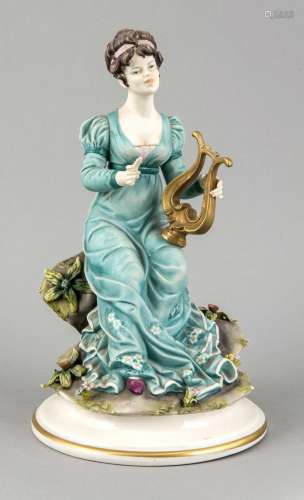 Lady with lyre, Capodimonte, Italy, late 20th century, young lady playing o