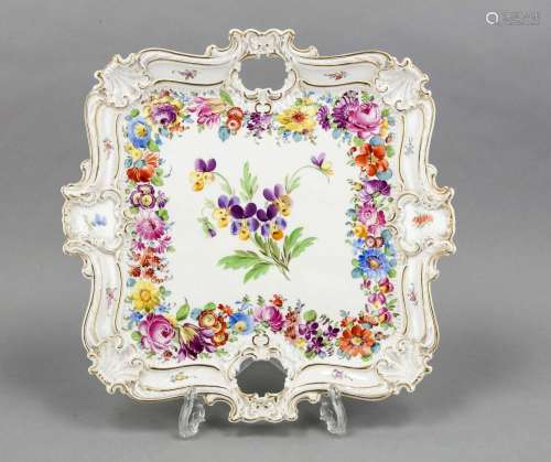 Pompous tablet tray, Meissen, mark 1850-1924, 2nd quality, curved form with