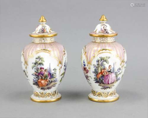 Pair of lid vases, KPM Berlin, end of the 19th century, foot with openwork