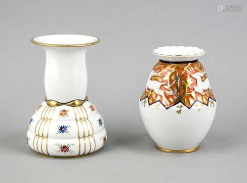 Two vases, Art Deco, 1920s, once with jumping deer on the kyma of the shoul
