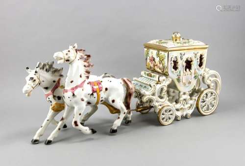 Carriage, ceramic, 20th century, decorative carriage, polychrome painted, d