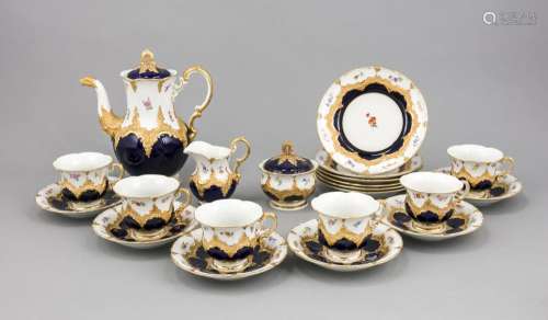 Pompous Coffee service for 7 persons, 24-pieces, Meissen, marks after 1950,