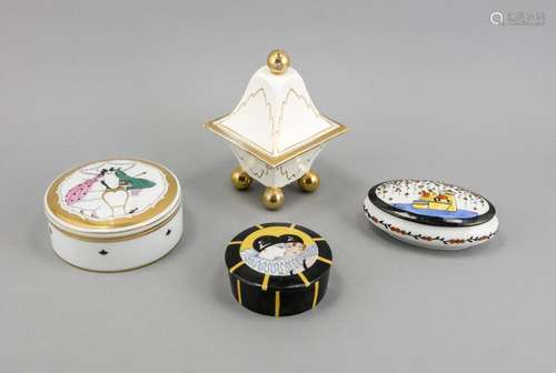 Four Art Deco lidded boxes, 1920s-1930s, round lidded box, Rosenthal, Rhodo