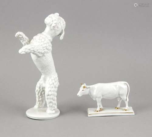 Two white animal figures, standing cow, Fraureuth, brand 1898-1935, design