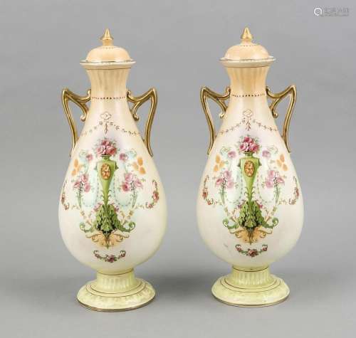 Pair of Art Nouveau Vases, w. England, around 1900, stoneware, pear body on