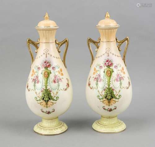 Pair of Art Nouveau Vases, w. England, around 1900, stoneware, pear body on