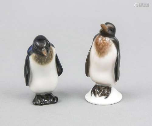 Two penguins, Rosenthal, Selb, mid-20th century, naturalistic depiction of