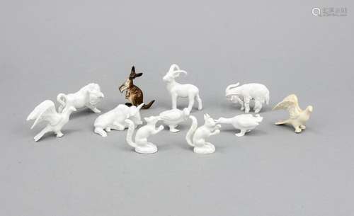 11 pcs. Mixed lot of miniature figures, KPM Berlin, 20th century, 2 squirre