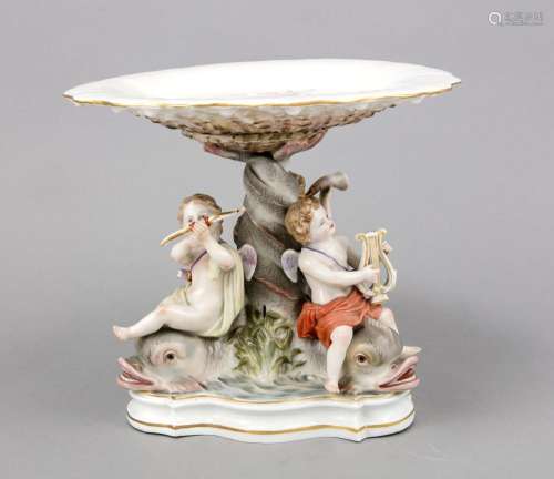 Centerpiece with Cupids and Dolphins, Meissen, brand 1850-1924, 2nd choice,