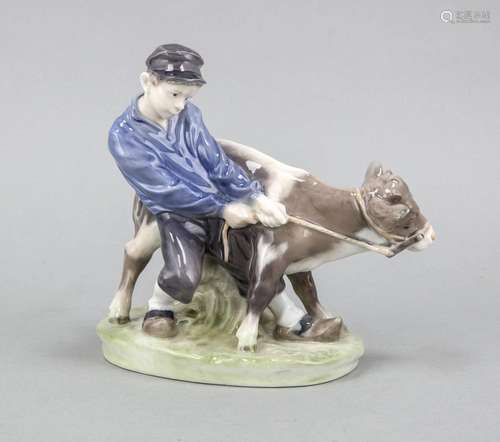 Boy with stubborn calf, Royal Copenhagen, Denmark, 2nd quality, brand 1968,