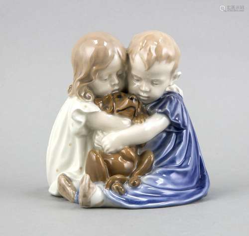 Children pair with Dachshund puppy, Royal Copenhagen, mark 1970-75, designe