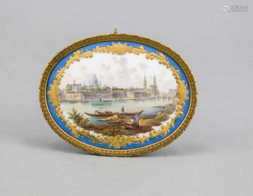 Oval miniature plate, Meissen, pommel swords around 1880, 1st choice, very