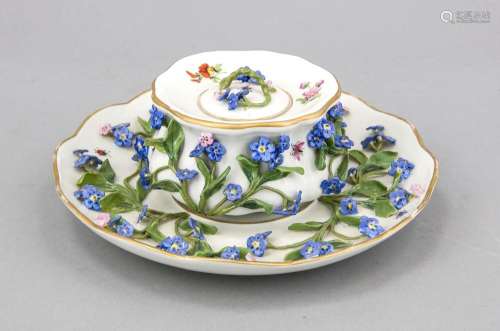 Inkwell, Meissen, brand 1850-1924, 2nd choice, outer wall decorated with pl