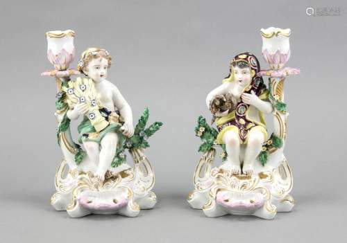 Pair of putto candlesticks, England, w. Chelsea, 19th century, two figurati