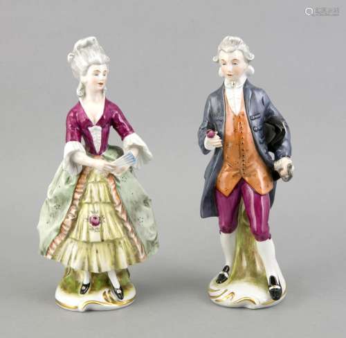 Elegant couple, Vieux Saxe, 20th century, gallant couple in rococo style, p