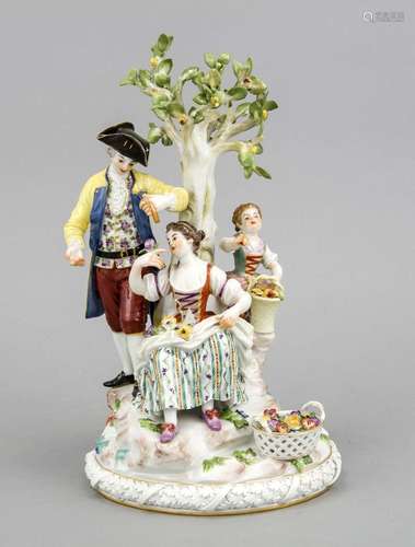 Large gallant group, Meissen 20th century, 1st choice, family picking apple