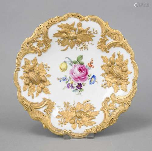 Small plate, Meissen, brand 1850-1924, 1st choice, polychrome flower painti