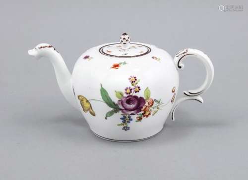 Teapot, Nymphenburg, mark 1925-75, basket rim, spout in the form of a mythi