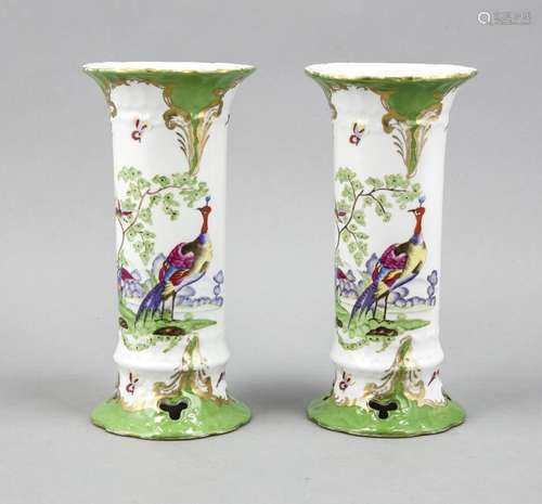 Pair of vases, prob. Thuringia, 20th century, rod shape, openwork foot, pol