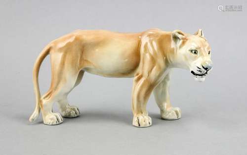 Lioness, Ens, mill mark, Volkstedt, Thuringia, 20th cent., Life-like shape