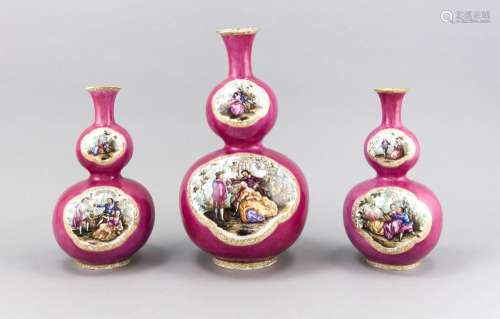 Vase set, 3 pcs., Helena Wolfsohn, Dresden, stamp in gold, double gourd for