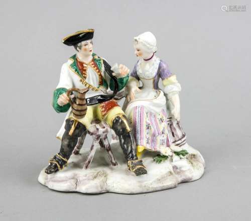 Genre figures group, France, 20th cent., Drinking soldier with cup and jug,